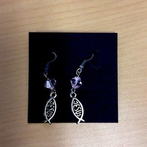 Jesus fish and crystal earrings